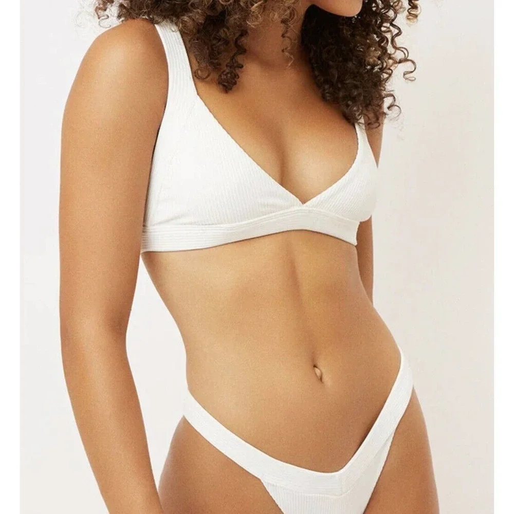 FRANKIE'S BIKINIS Georgia Ribbed Bralette Bikini Top White Size - Small